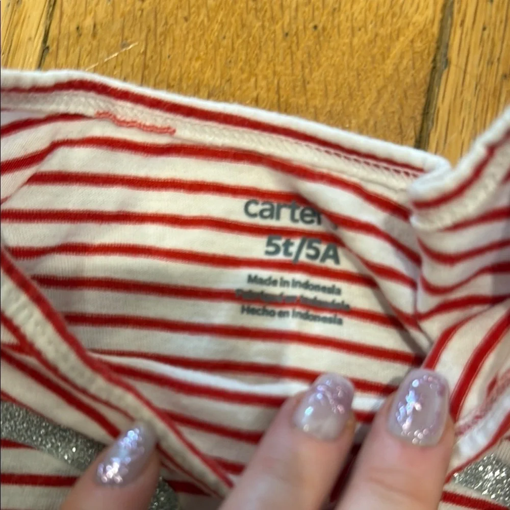 Carter's Red and White Striped Shirt with Silver Heart